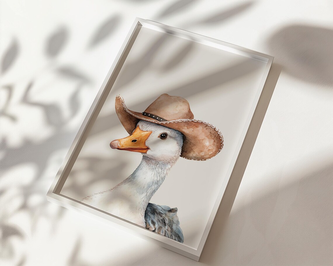 Watercolor Goose Wearing Cowboy Hat Western Funny Animal Poster - Image 3