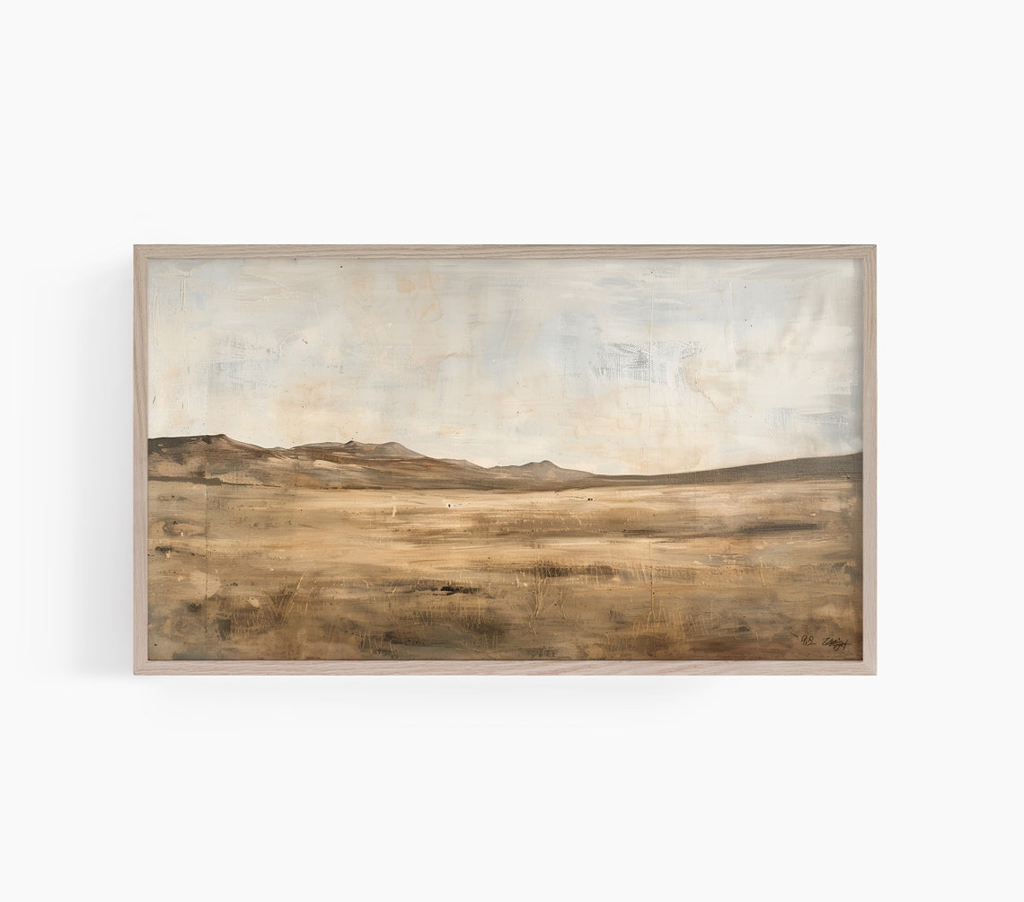 Neutral Desert Dunes Mountains Abstract Beige Landscape Wall Art