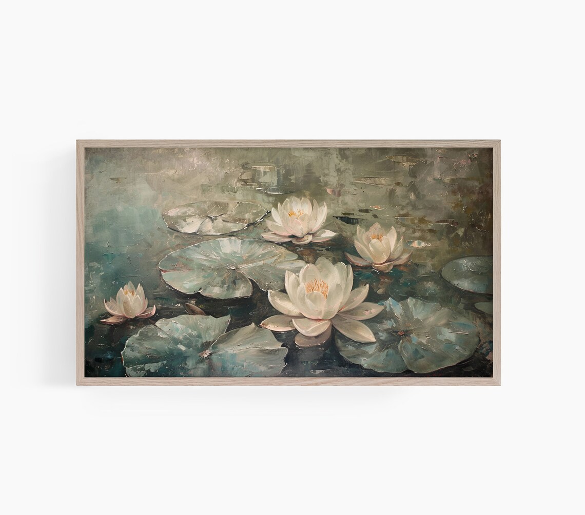 Water Lily Pond Impressionist Floral Oil Painting Vintage Poster