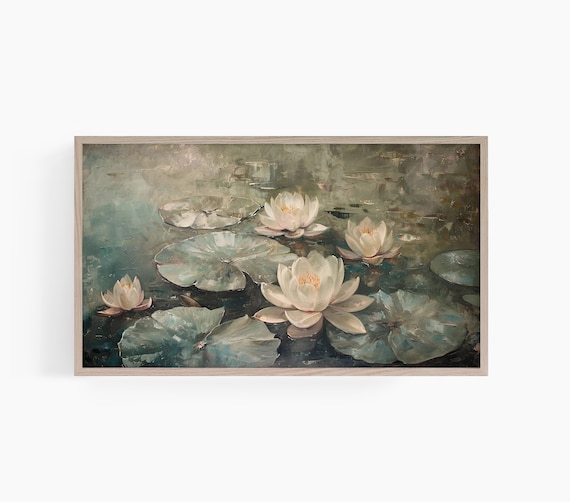 Water Lily Pond Impressionist Floral Oil Painting Vintage Poster