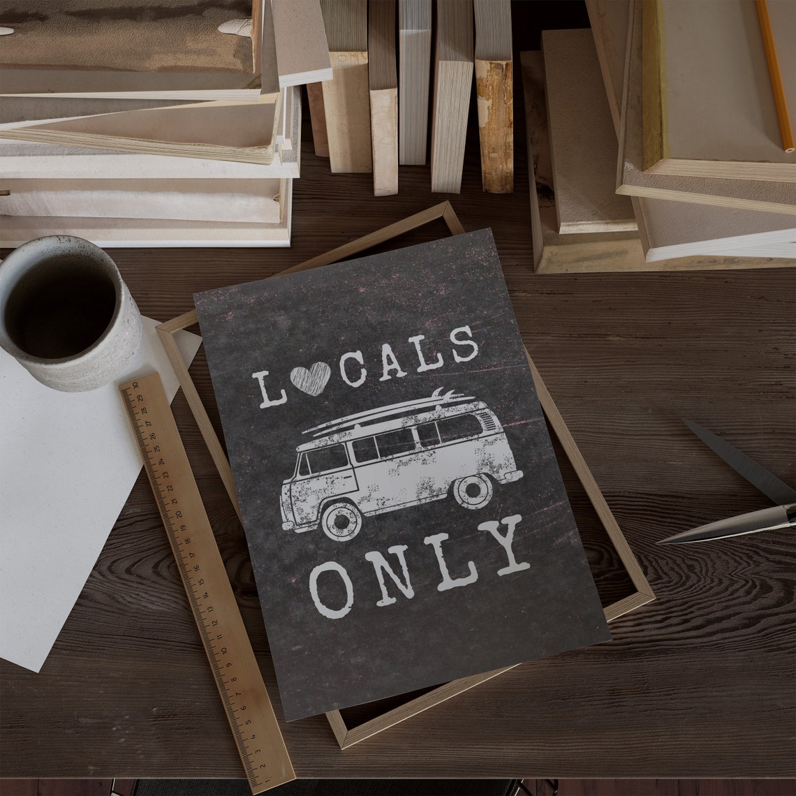 Locals Only Surf Van Chalkboard Style Coastal Beach Sign Poster - Image 3