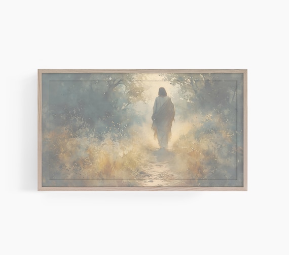 Jesus Walking Away into Golden Forest Light Christian Art Poster