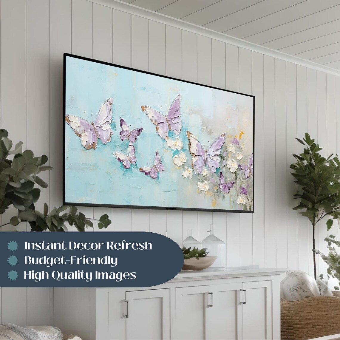 Butterflies Impasto Painting Art Print, Neutral Spring - Image 2
