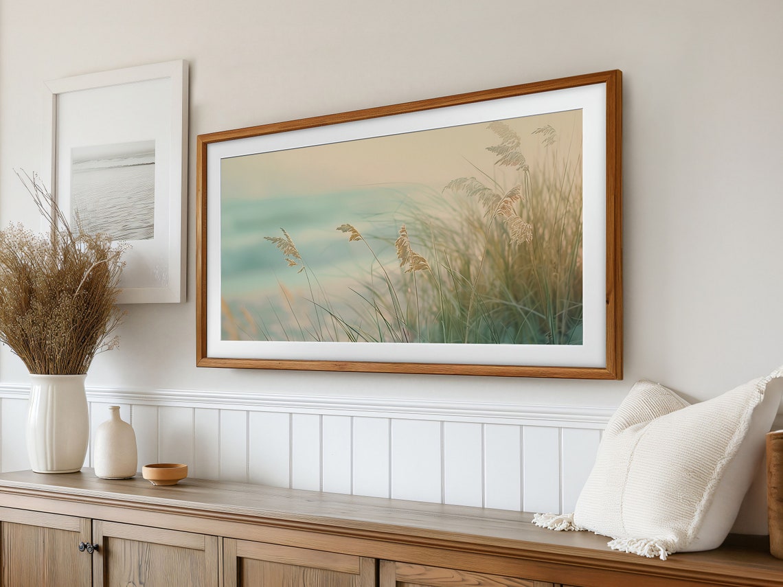 Sea Oats Dunes Soft Ocean Glow Golden Light Coastal Photo Poster - Image 2