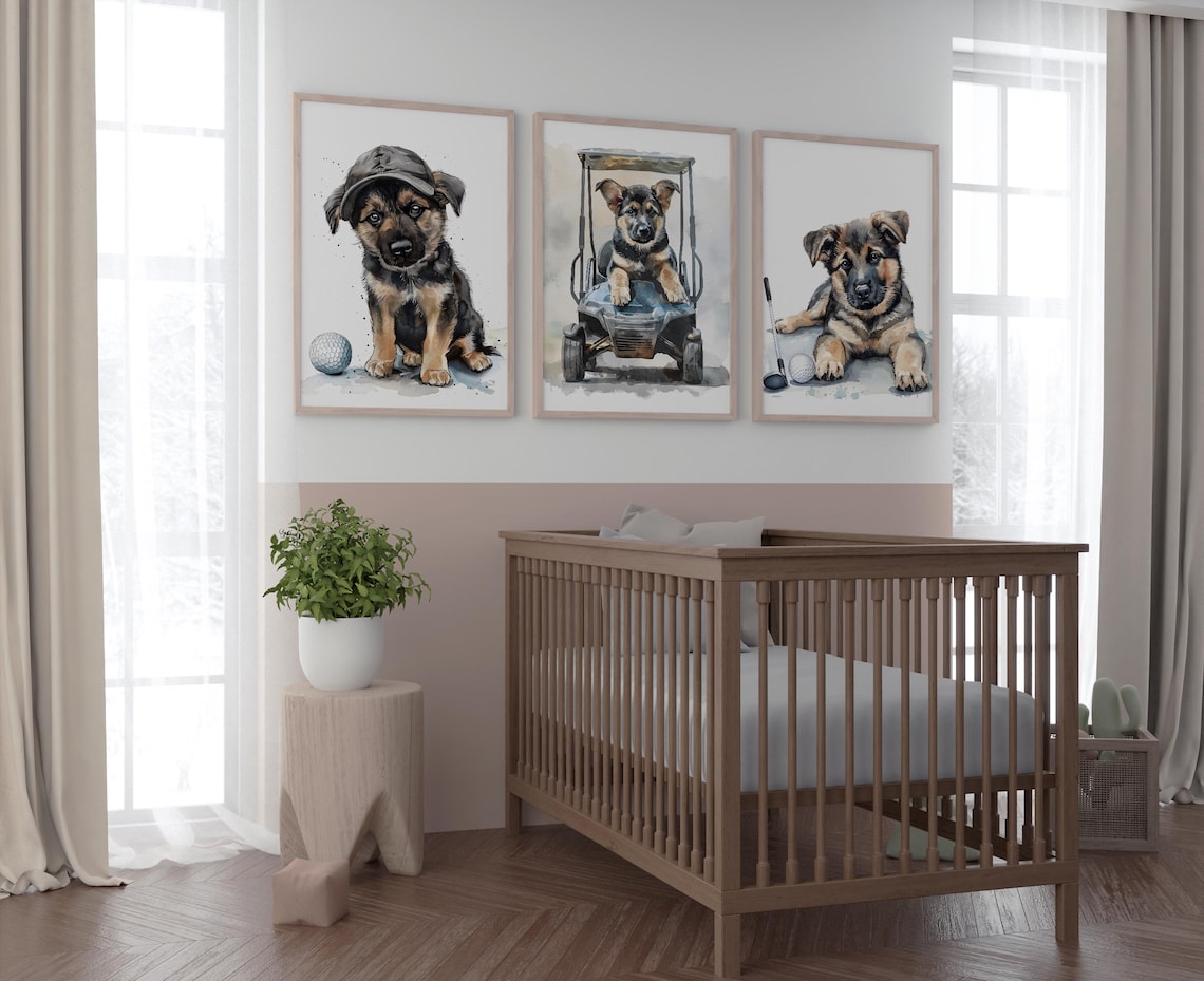 Puppy Golf Nursery Wall Art, Kids Room Print