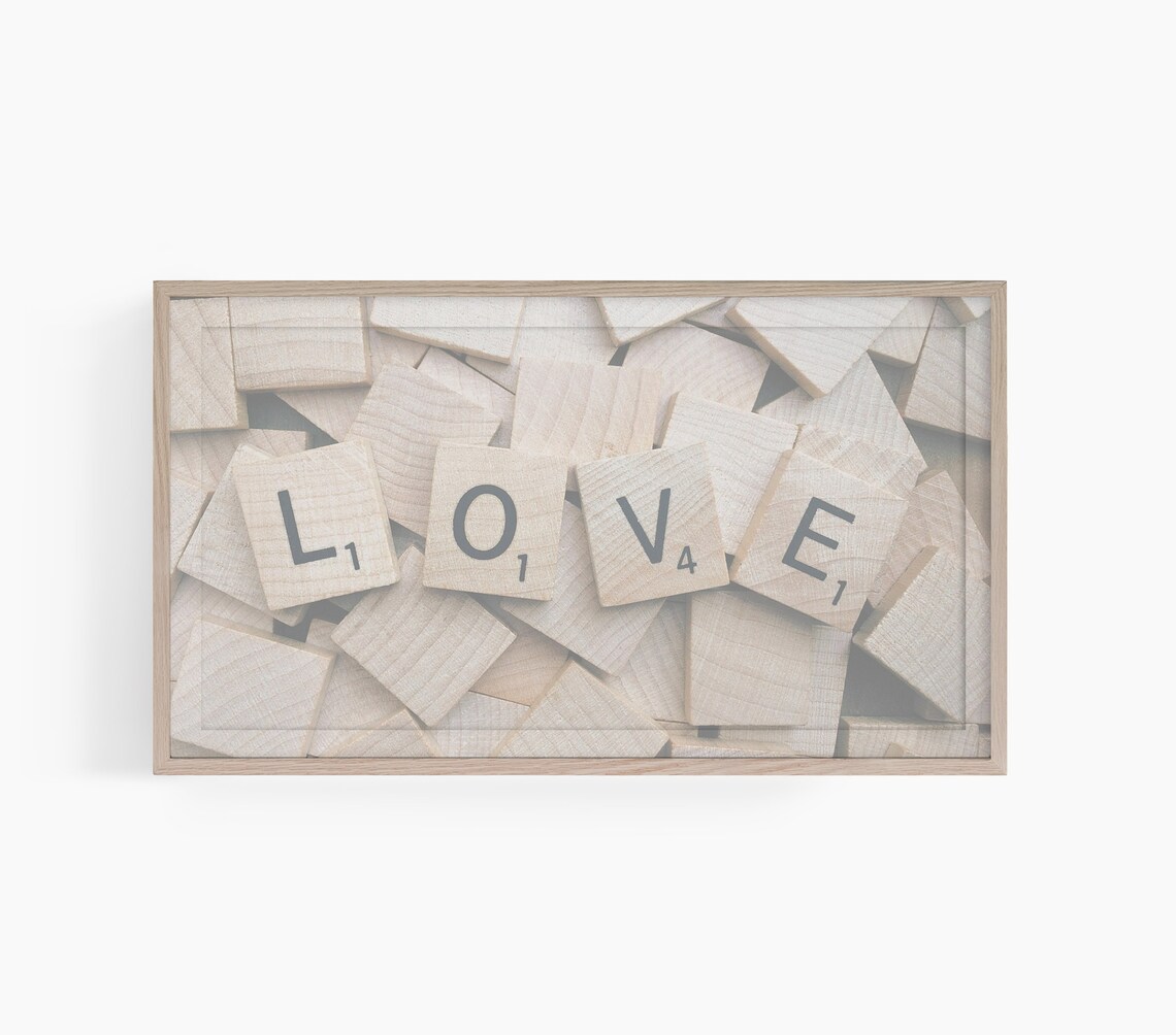 Wooden Letter Tiles Spelling LOVE Typography Word Game Poster