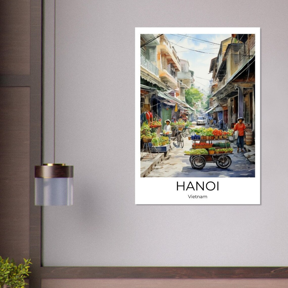 Hanoi Vietnam Old Quarter Flower Market Street Watercolor Poster - Image 3