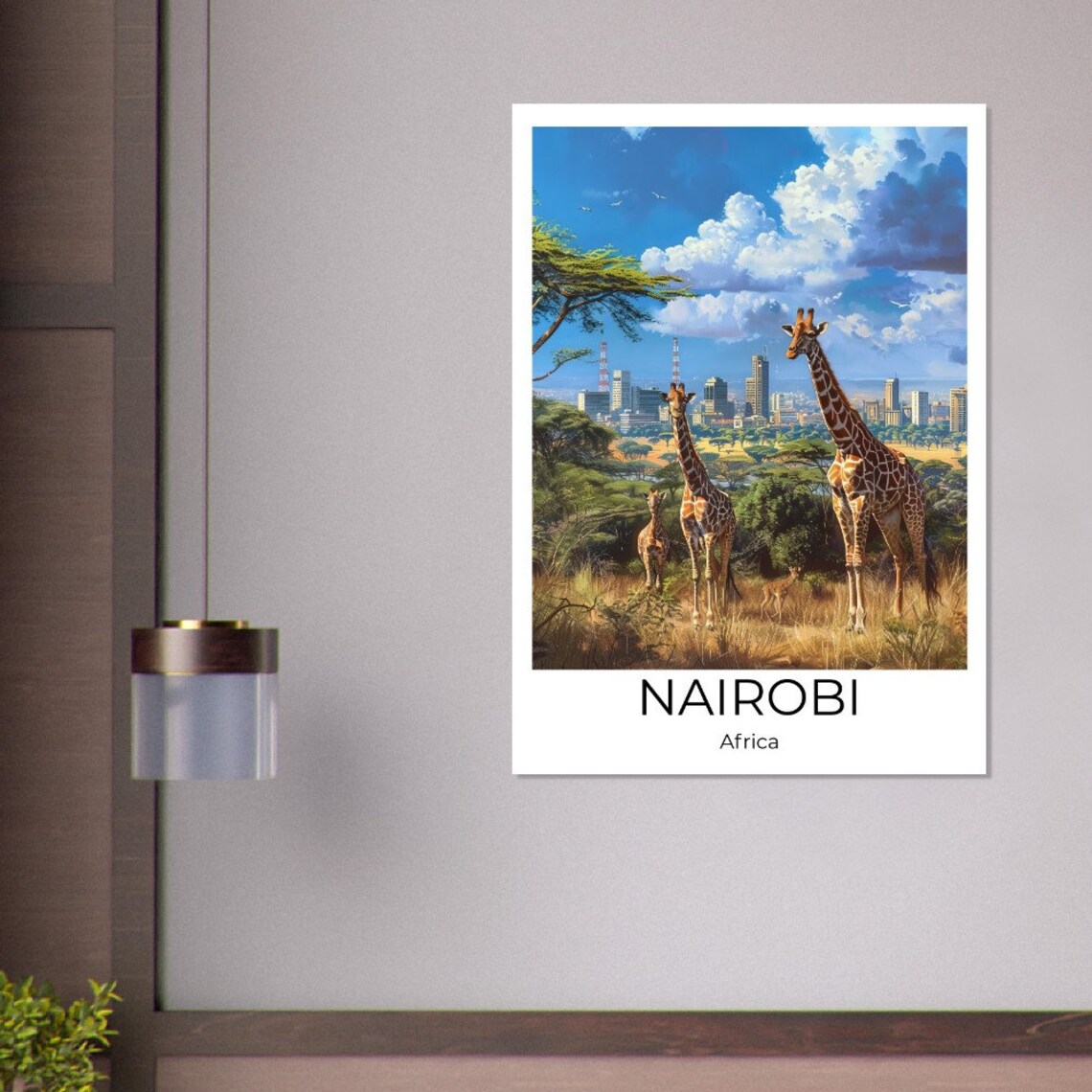 Nairobi Africa Giraffes City Skyline Savanna Wildlife Travel Poster - Image 2