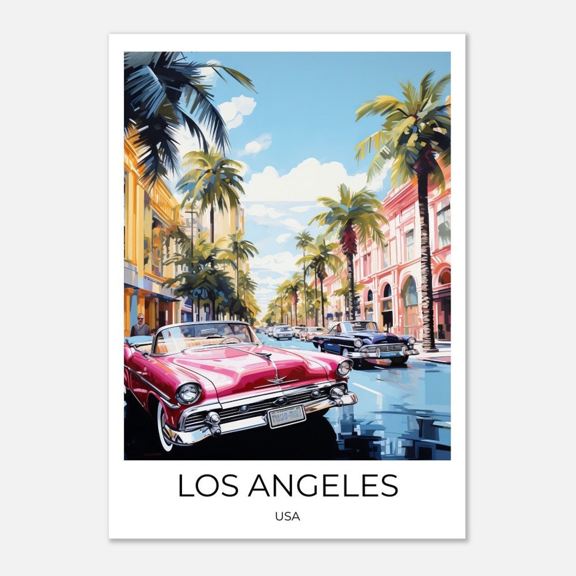 Los Angeles Vintage Classic Car Palm Street Travel Art Poster - Image 3