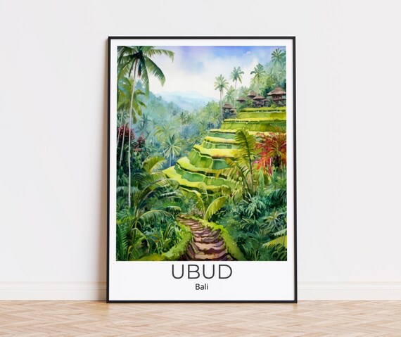 Ubud Bali Watercolor Travel Poster Ubud Wall Art Bali Travel Print Bali Wall Decoration