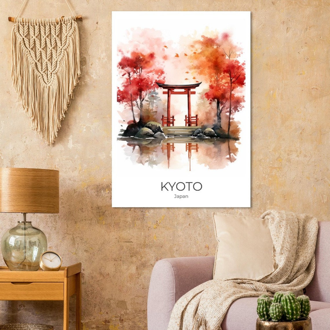 Kyoto Red Torii Gate Autumn Maple Watercolor Japan Travel Poster - Image 3