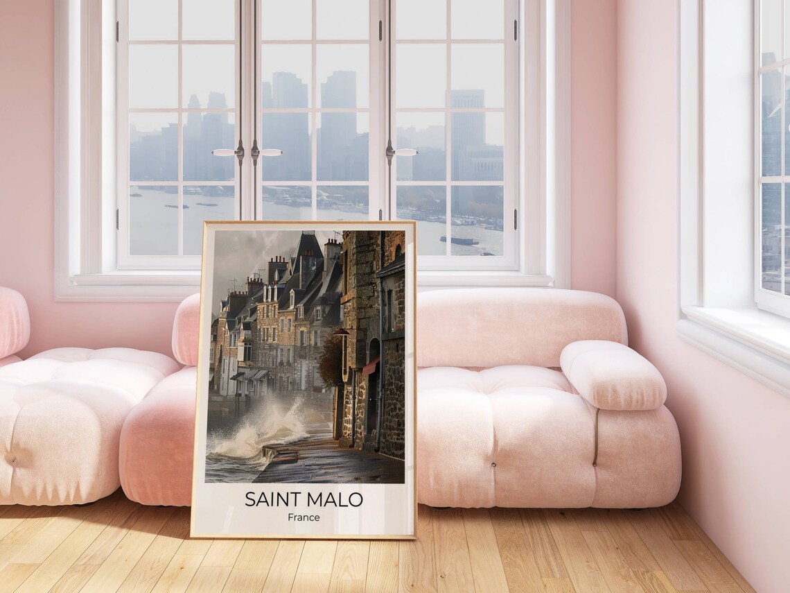 Saint Malo France Old Town Street Sea Spray Waves Photo Poster - Image 3