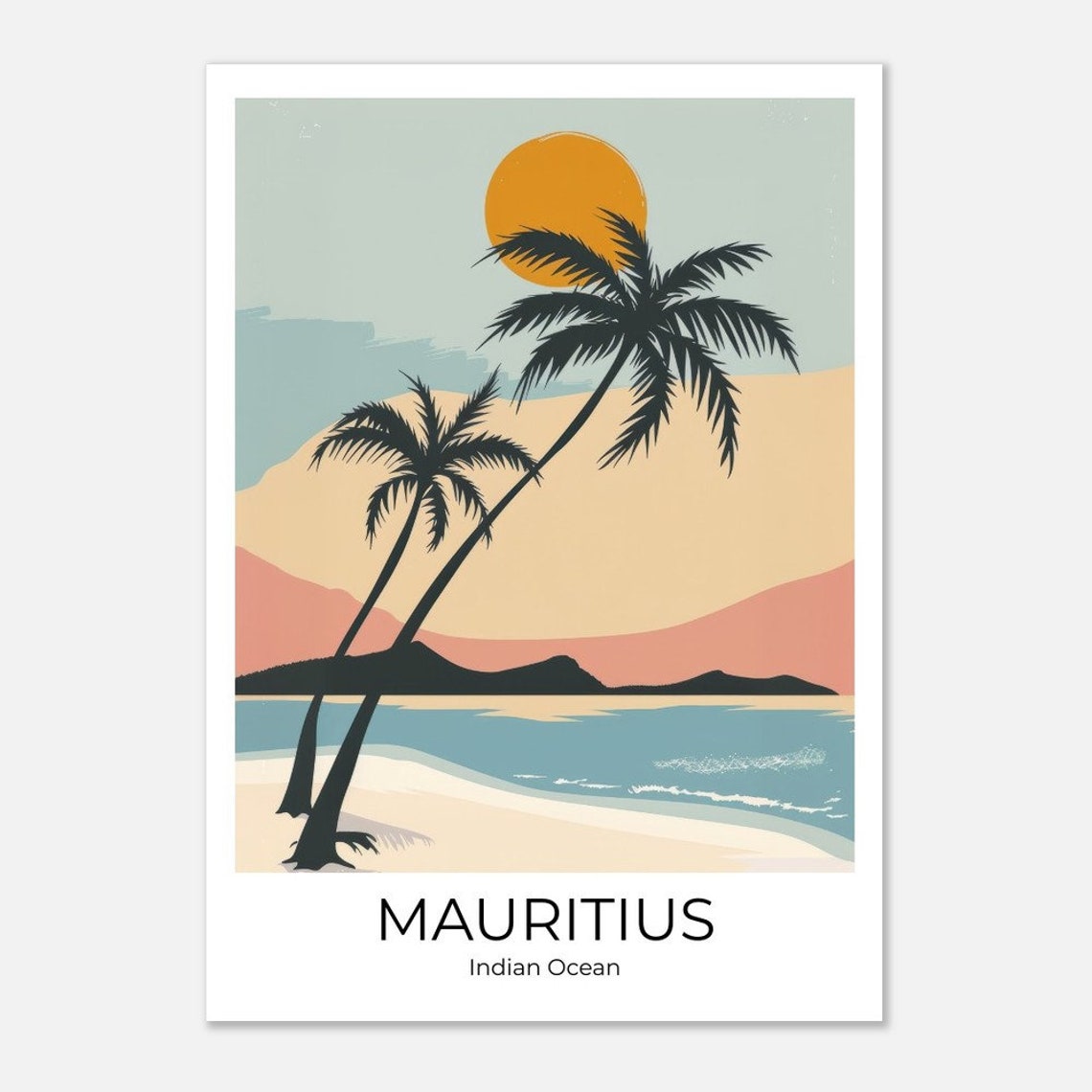Mauritius Indian Ocean Palm Trees Sunset Beach Scene Art Poster