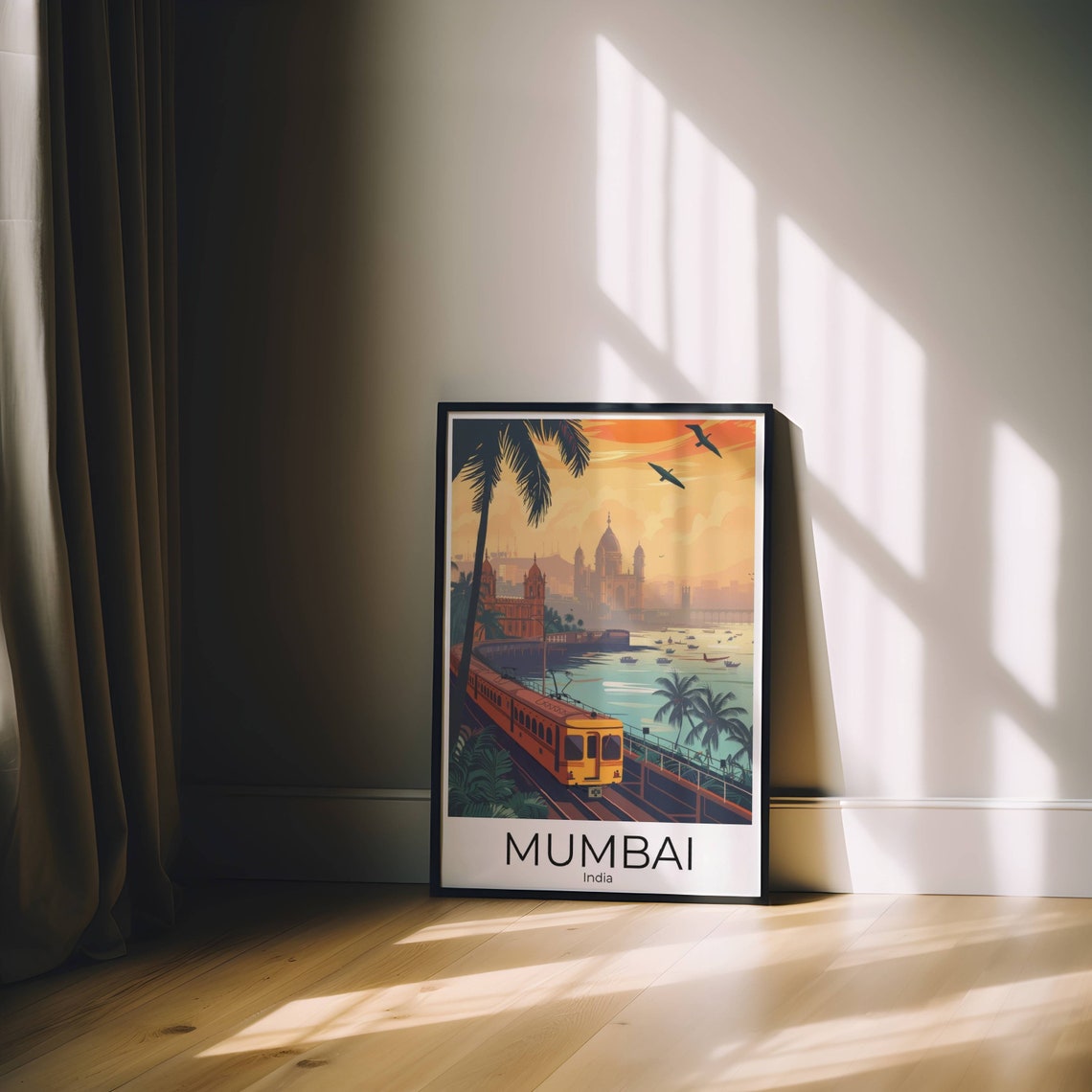 Mumbai India Coastal Train Sunset Palm Harbor Scene Travel Poster - Image 5