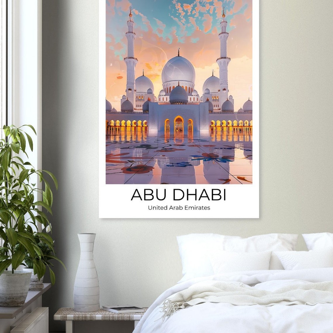 Abu Dhabi Sheikh Zayed Grand Mosque Sunset Illustration Poster - Image 2