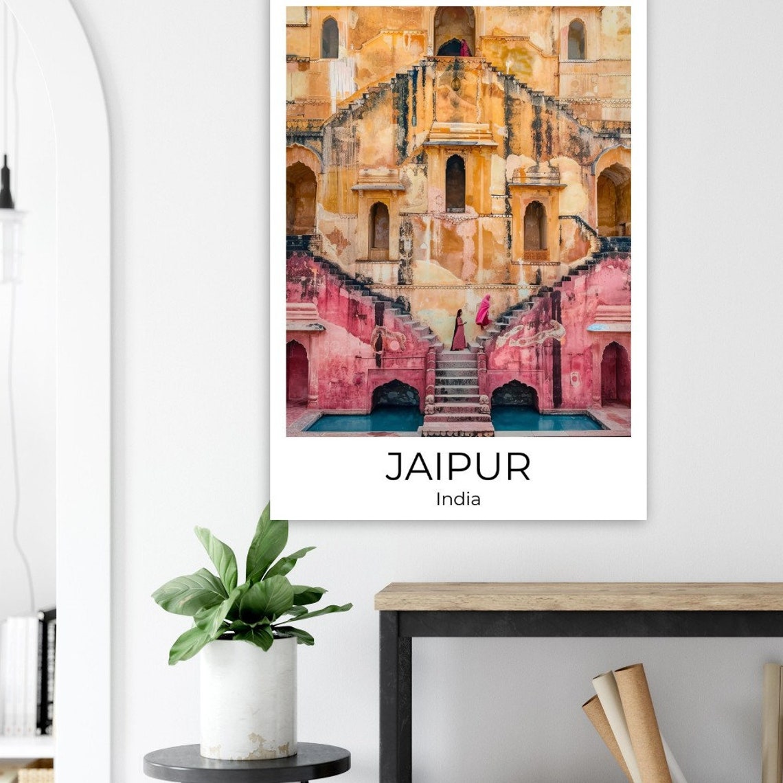 Jaipur India Stepwell Geometric Stairs Pink Walls Travel Photo Poster - Image 3