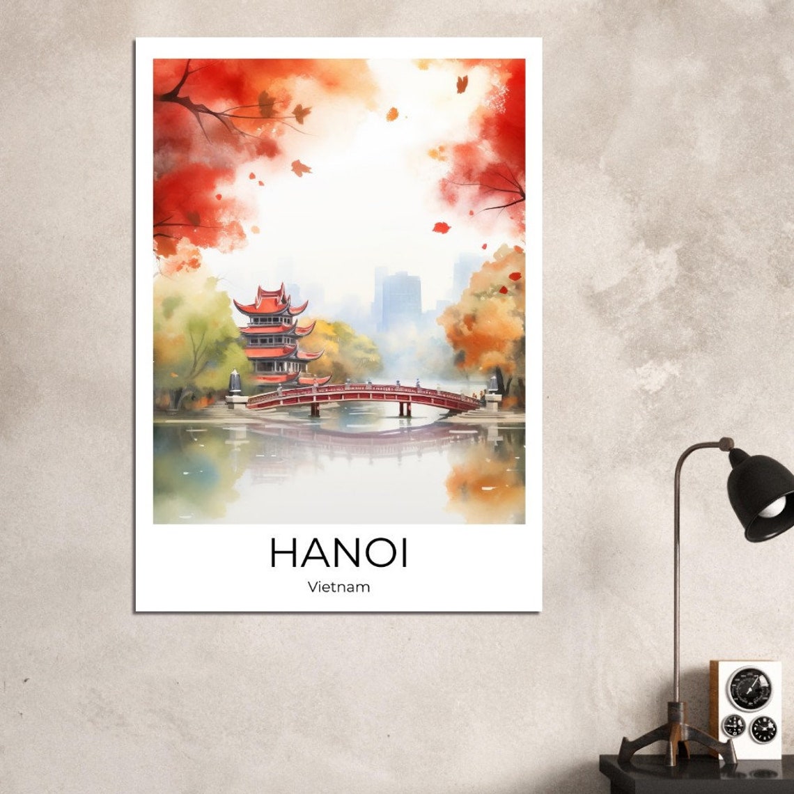 Hanoi Watercolor Travel Poster Of Hanoi Wall Art Hanoi Travel Vietnam Hanoi Wall Decoration - Image 4