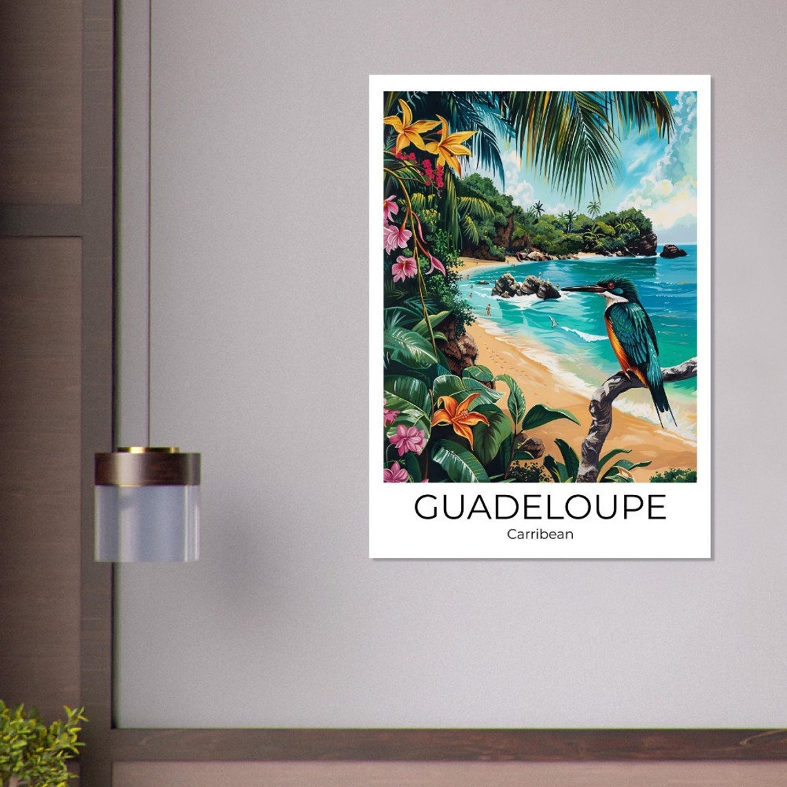 Guadeloupe Caribbean Tropical Beach Kingfisher Flower Paradise Poster - Image 2