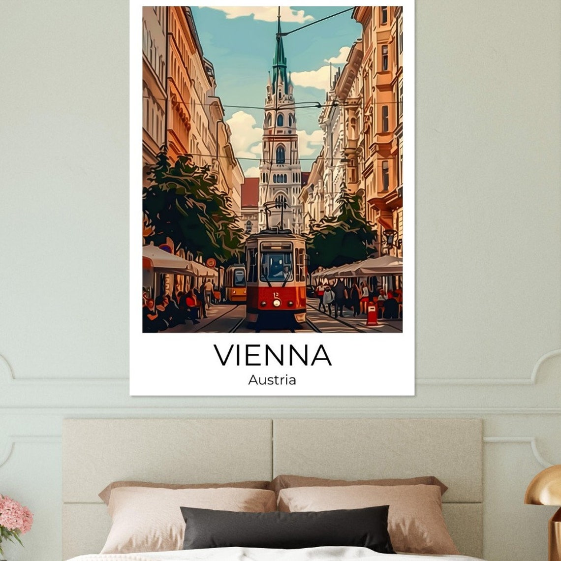 Vienna Austria Vintage Red Tram Historic Street Scene Poster - Image 2