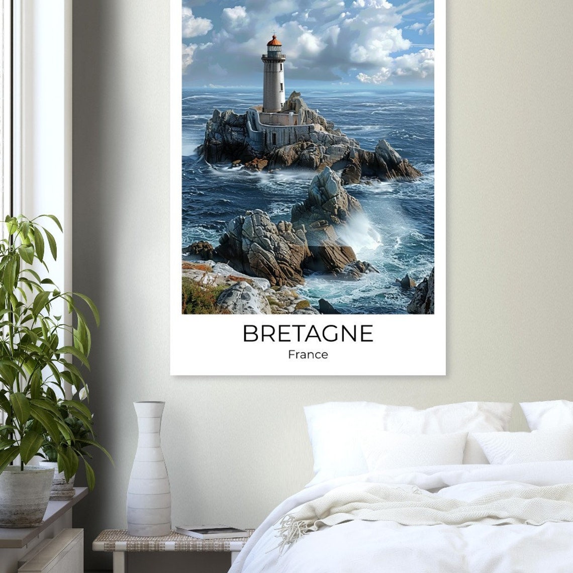 Bretagne France Lighthouse Rocky Island Atlantic Waves Seascape Poster - Image 2
