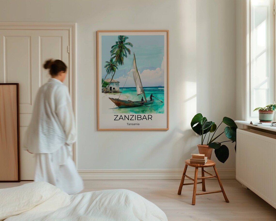 Zanzibar Watercolor Travel Poster Zanzibar Wall Art Africa Travel Print Zanzibar Zanzibar Wall Decoration - Image 4
