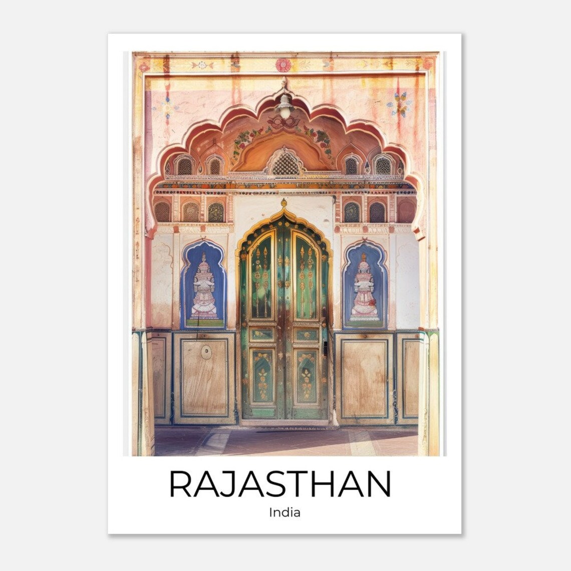 Rajasthan India Ornate Palace Doorway Painted Archway Travel Poster - Image 4