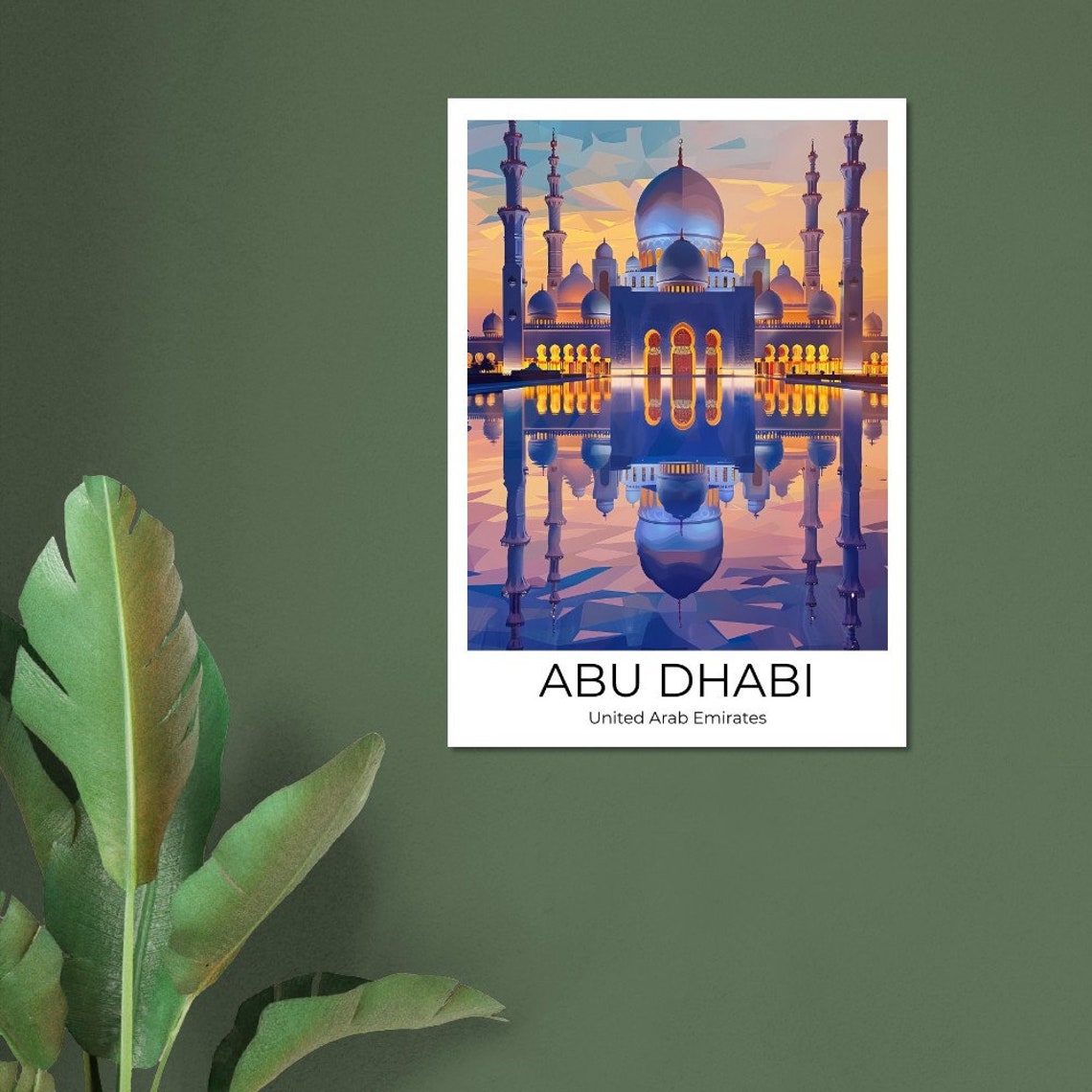 Abu Dhabi Grand Mosque Geometric Sunset Reflection Art Poster - Image 3