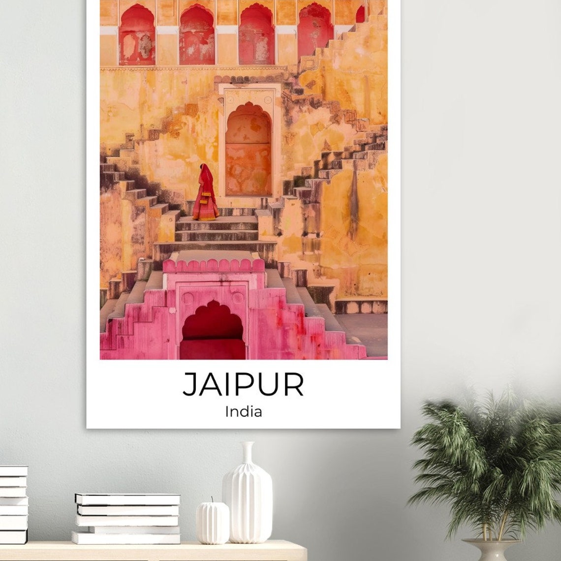 Jaipur Historic Stepwell with Pink Staircase India Travel Poster - Image 2