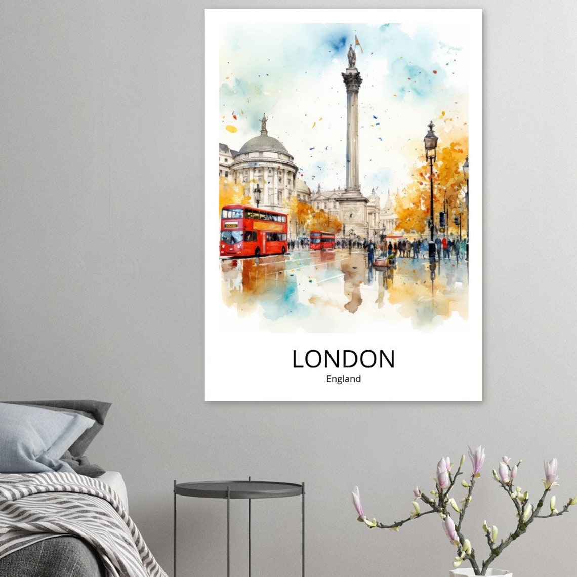 London Englad Trafalgar Square Travel Poster Watercolor Poster London Travel Print London Gift London Travel Souvenir - Image 2