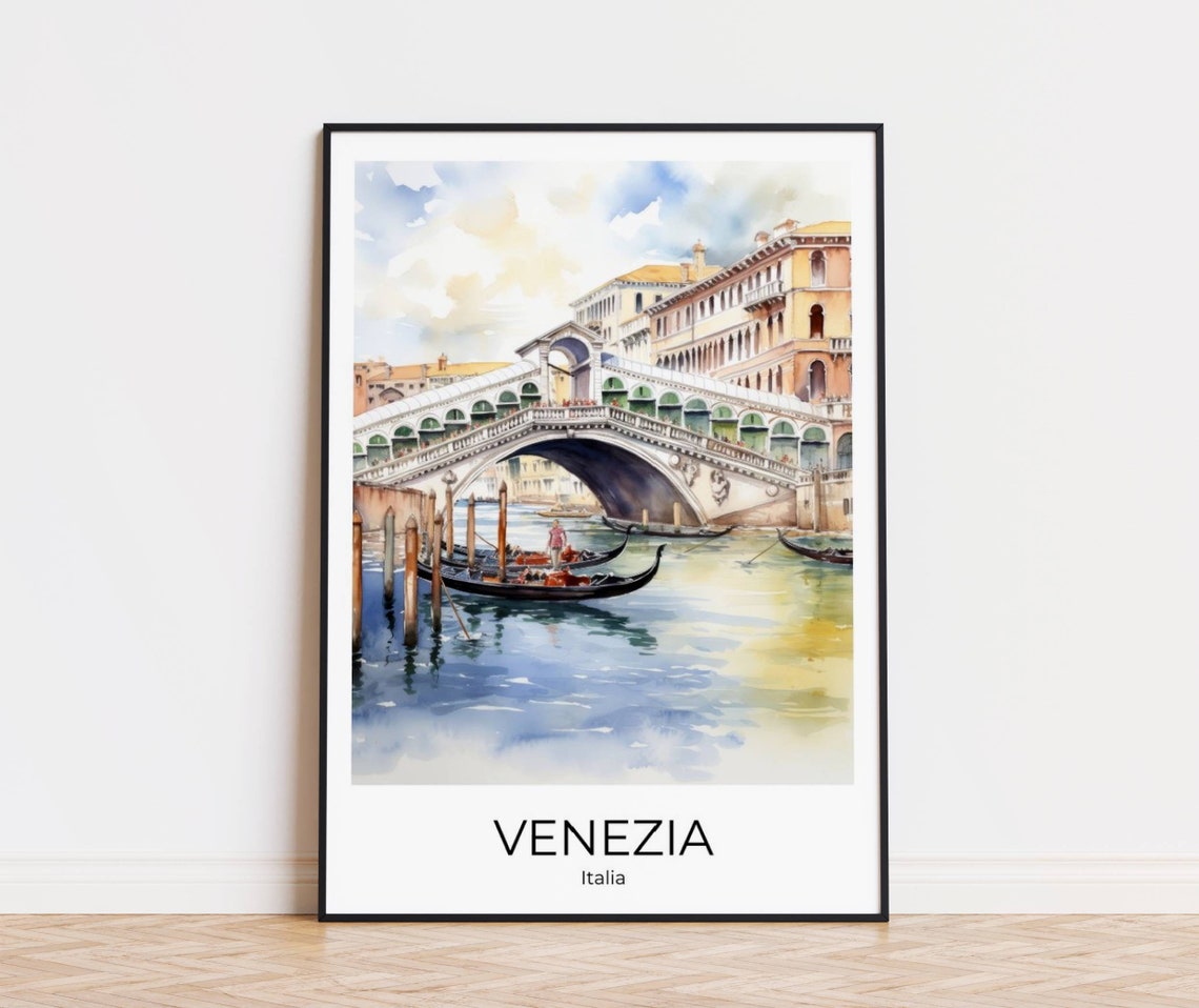 Venice Italy Rialto Bridge Grand Canal Gondolas Watercolor Poster