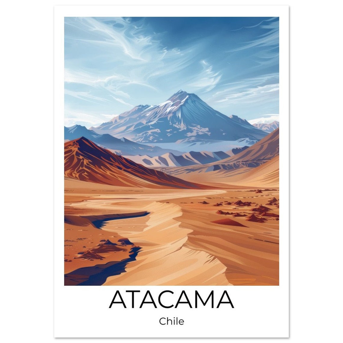 Atacama Chile Desert Valley Snowcapped Volcano Dunes Travel Poster - Image 2
