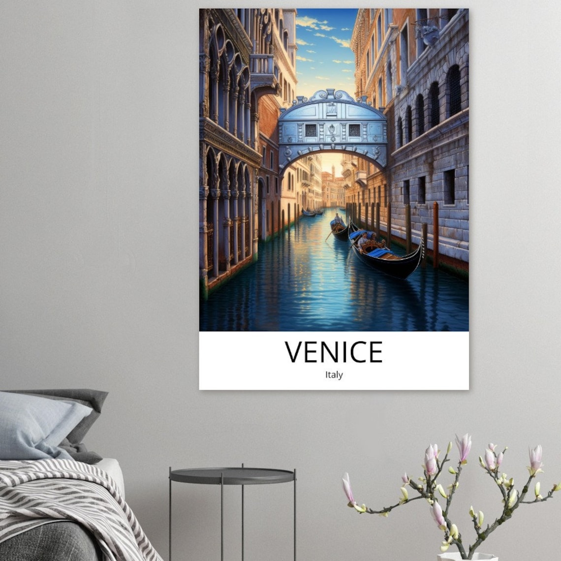 Venice Italy Bridge Of Sighs Evening Gondolas Canal Watercolor Poster - Image 2