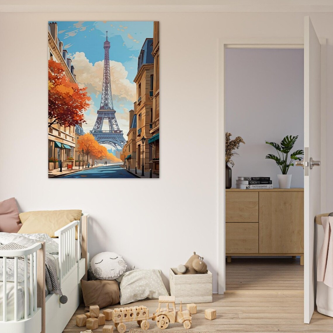 Paris France Eiffel Tower Autumn Street Haussmann Buildings Art Poster - Image 2