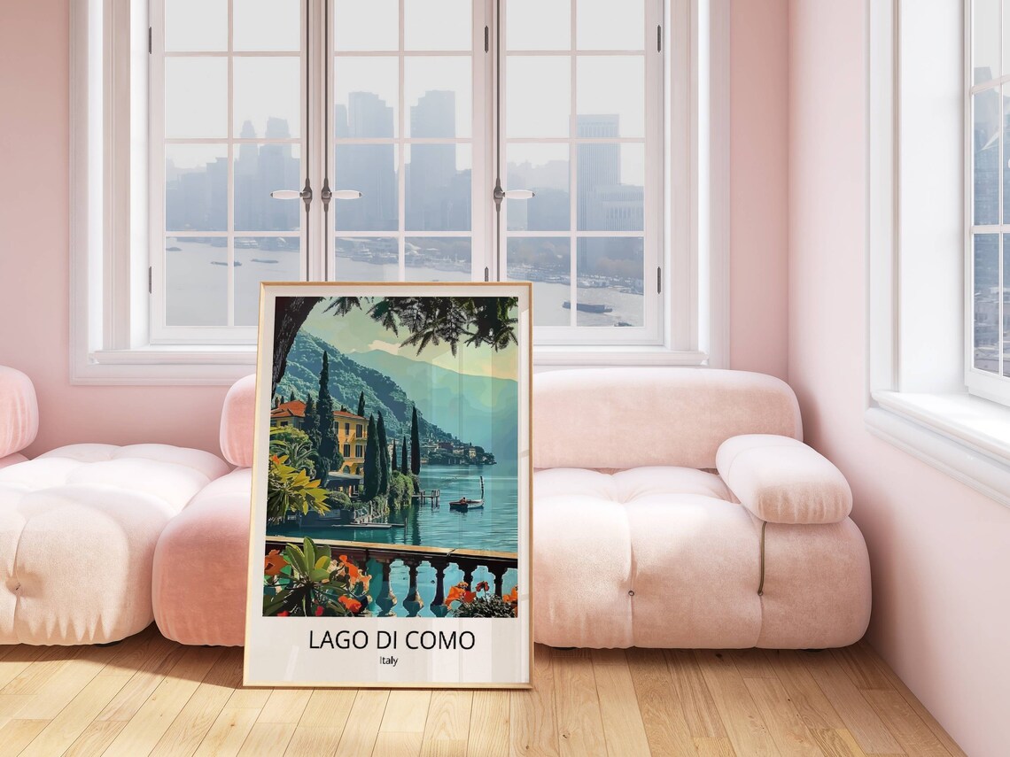 Lake Como Travel Poster Lake Como Travel Art Print Lake Como Travel Poster Lago Di Como Wall Decoration Italy Travel Souvenir Lake Como - Image 2
