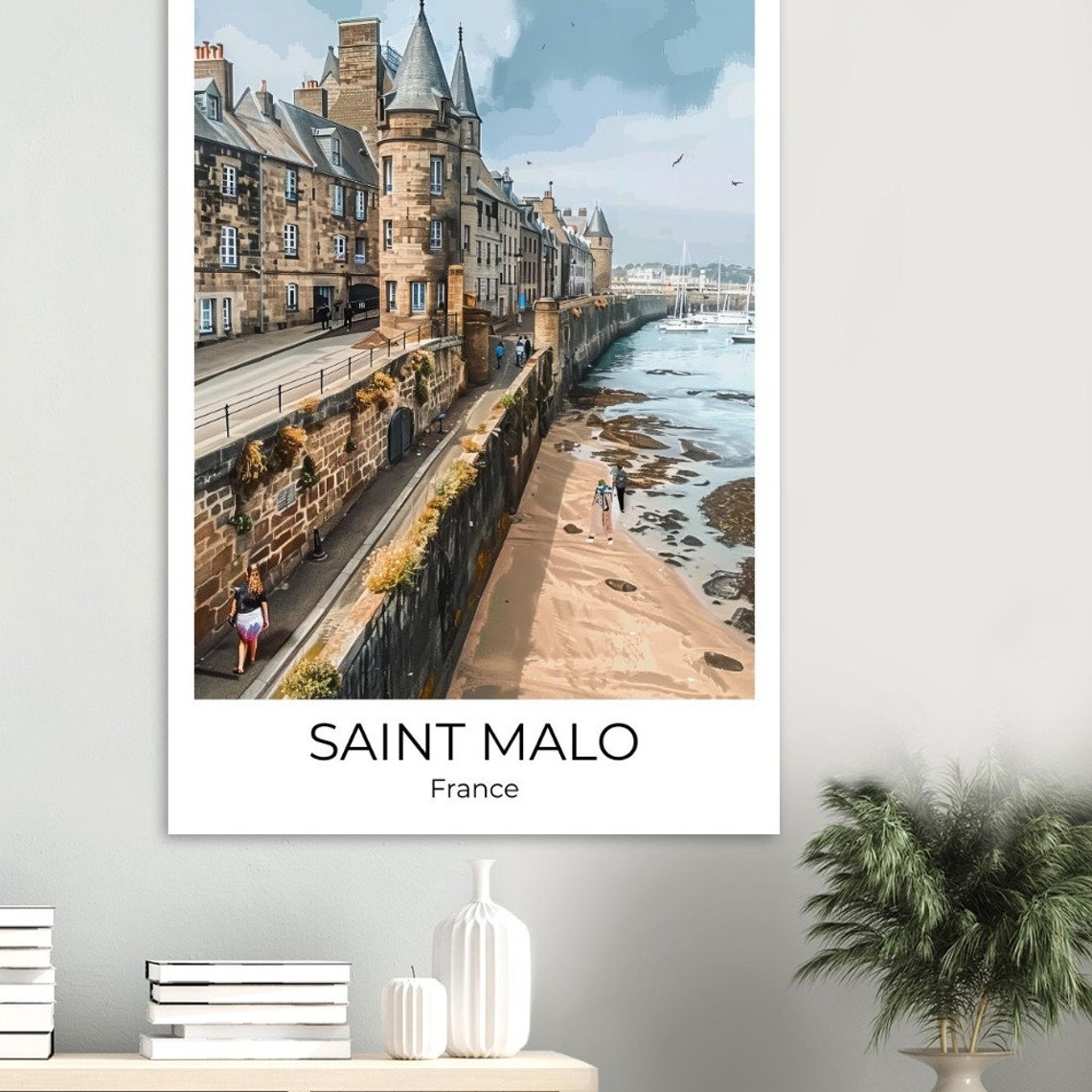 Saint Malo Walled City Ramparts Over Sandy Beach France Poster - Image 3