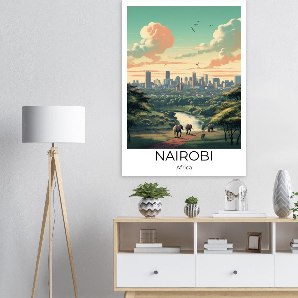 Nairobi Elephants with City Skyline Safari Africa Travel Poster - Image 4