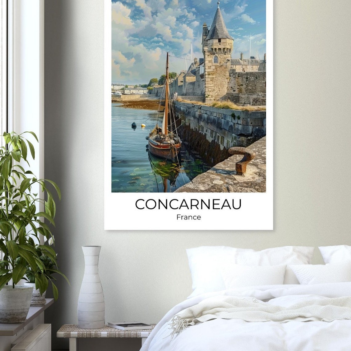 Concarneau Walled Harbor Town Traditional Sailboat France Poster - Image 4