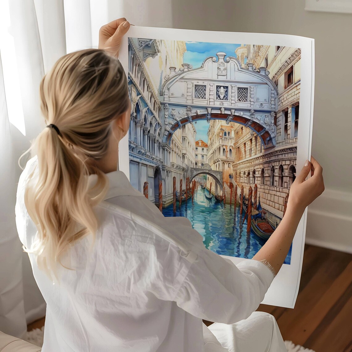 Venice Italy Bridge Of Sighs Canal Gondola Watercolor Poster - Image 2