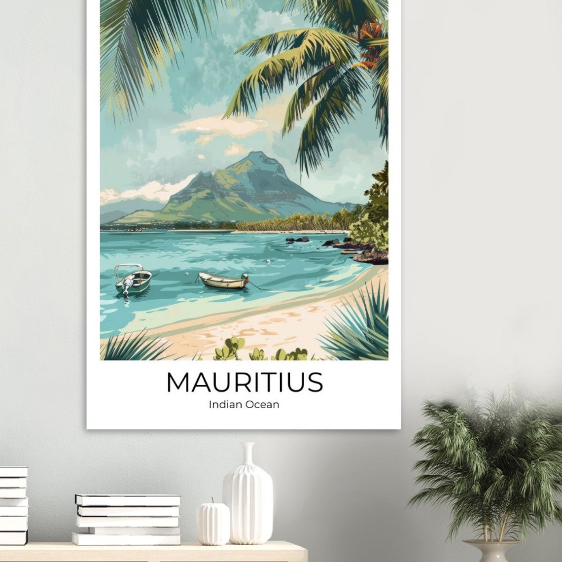 Mauritius Indian Ocean Tropical Beach Sailboat Vintage Travel Poster - Image 4