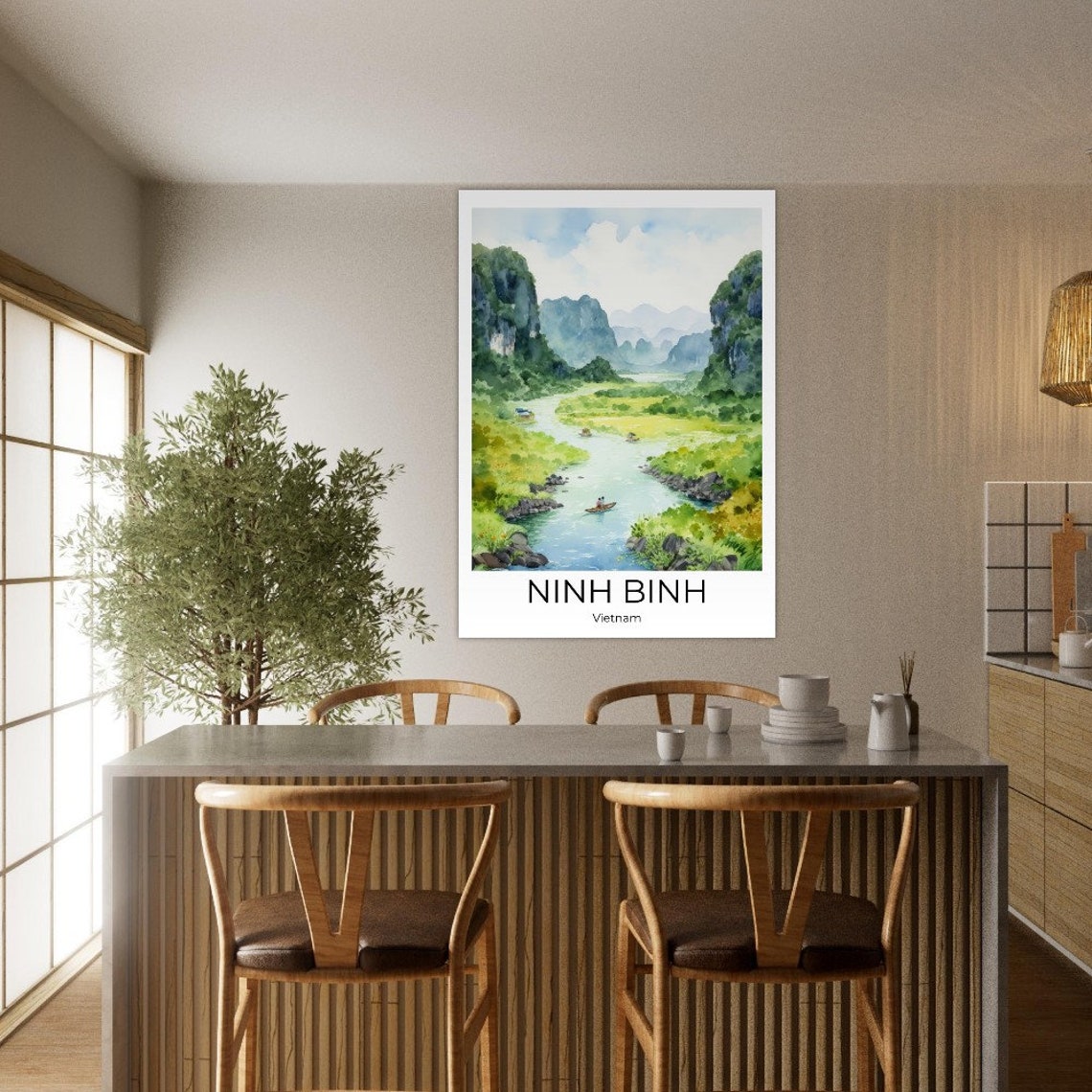 Ninh Binh Watercolor Travel Poster Of Vietnam Wall Art Vietnam Travel Vietnam Hanoi Wall Decoration - Image 2