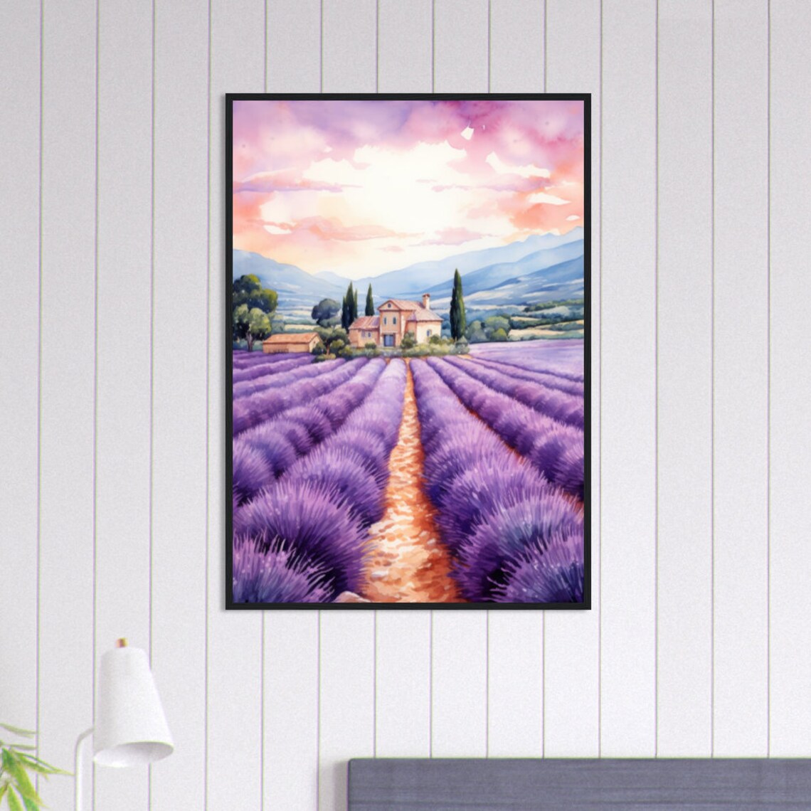 Provence France Lavender Rows Stone Farmhouse Sunset Travel Poster - Image 2