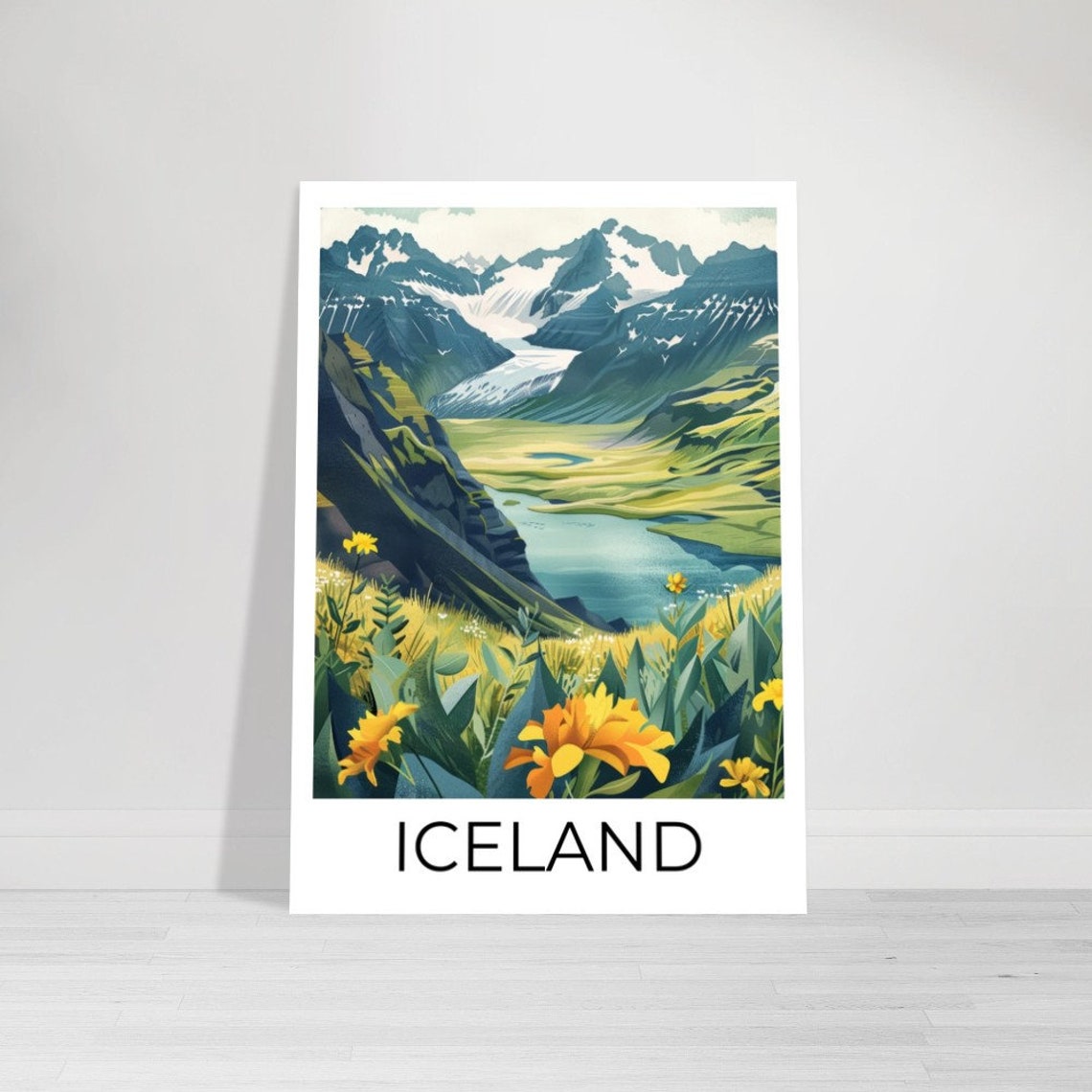 Iceland Spring Glacier Valley Wildflowers Mountain Landscape Poster