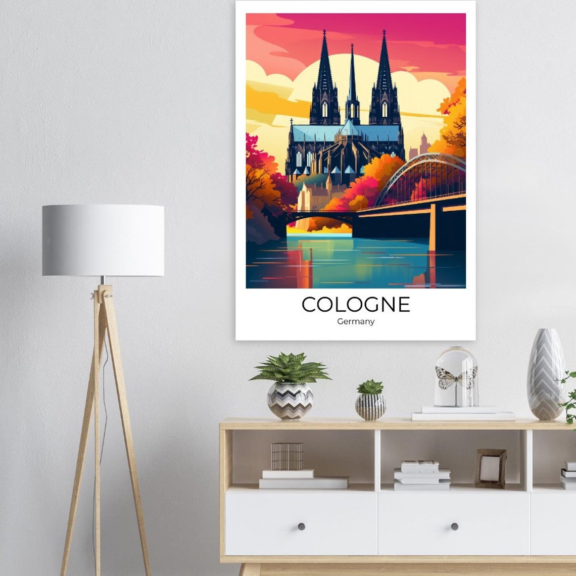 Cologne Cathedral Sunset Rhine River Colorful Germany Travel Poster - Image 2