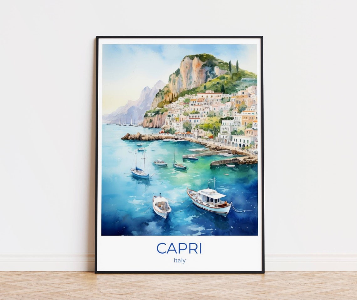 Capri Travel Poster Italy Gift Capri Travel Poster Watercolor Travel Print Capri Capri Travel Souvenir Capri Wall Decoration Italy Print