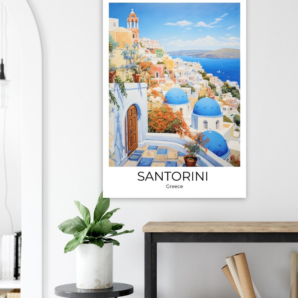 Santorini Greece Blue Dome Churches Caldera Village Travel Poster - Image 3