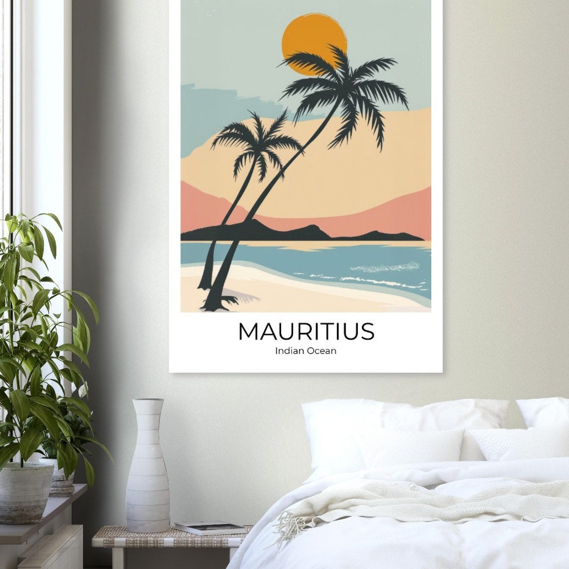 Mauritius Indian Ocean Palm Trees Sunset Beach Scene Art Poster - Image 3