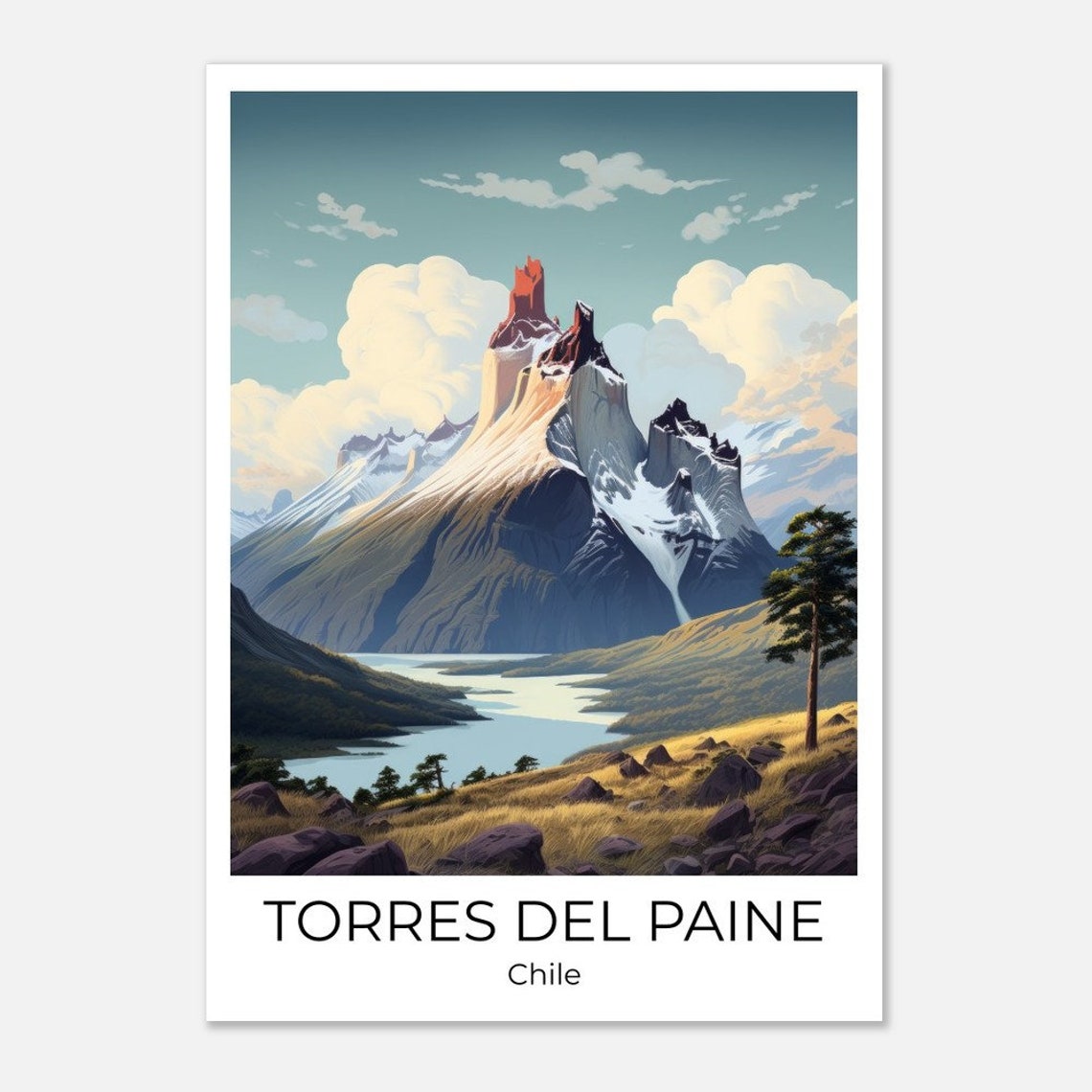 Torres Del Paine Chile Travel Poster Torres Del Paine Travel Print Chile Wall Art Torres Del Paine Travel Print Chile - Image 2