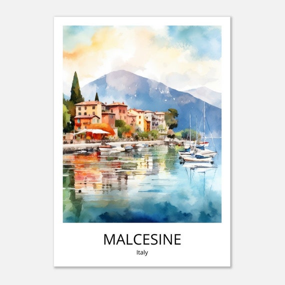 Malcesine Del Garda Watercolor Travel Poster Lake Garda Artprint Travel Poster Lake Garda Wall Decoration