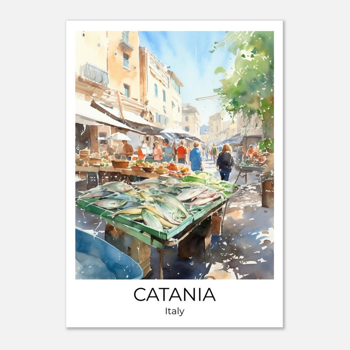 Catania Watercolor Travel Poster Catania Wall Art Italy Travel Print Catania Fish Market Wall Decoration - Image 2