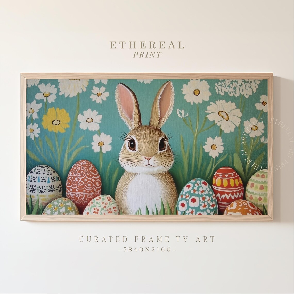 Easter Bunny Painting, Retro Spring Rabbit Decor